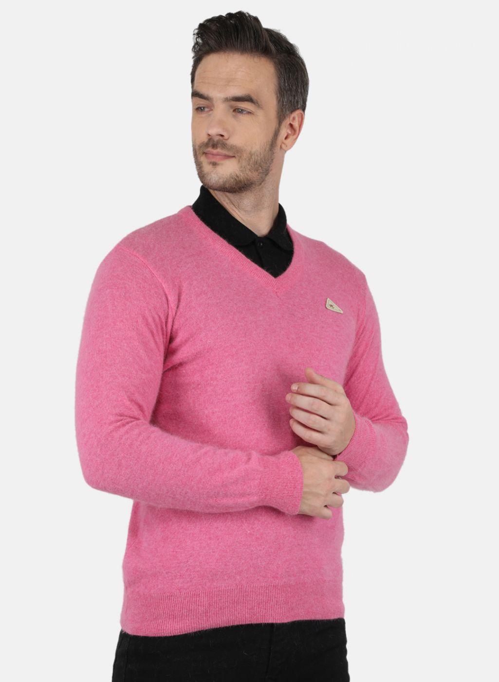 Men Pink Solid Pullover