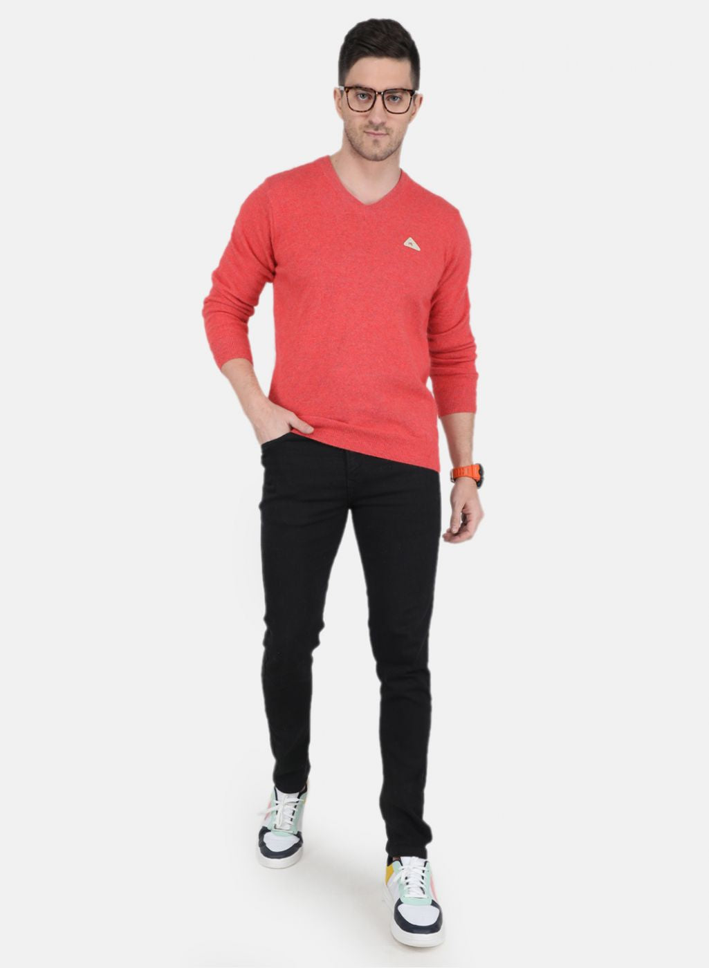 Men Red Solid Pullover