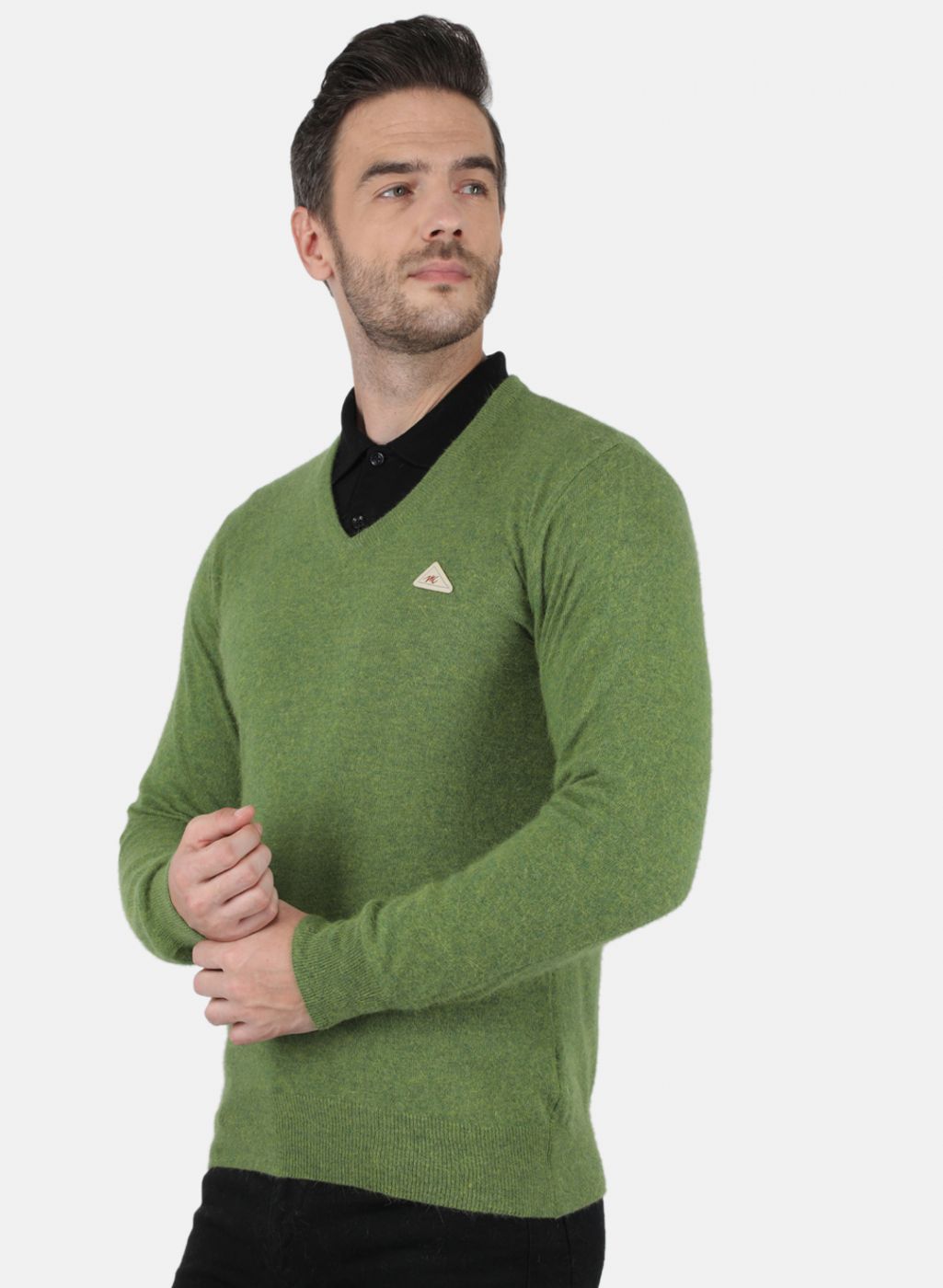 Men Olive Solid Pullover