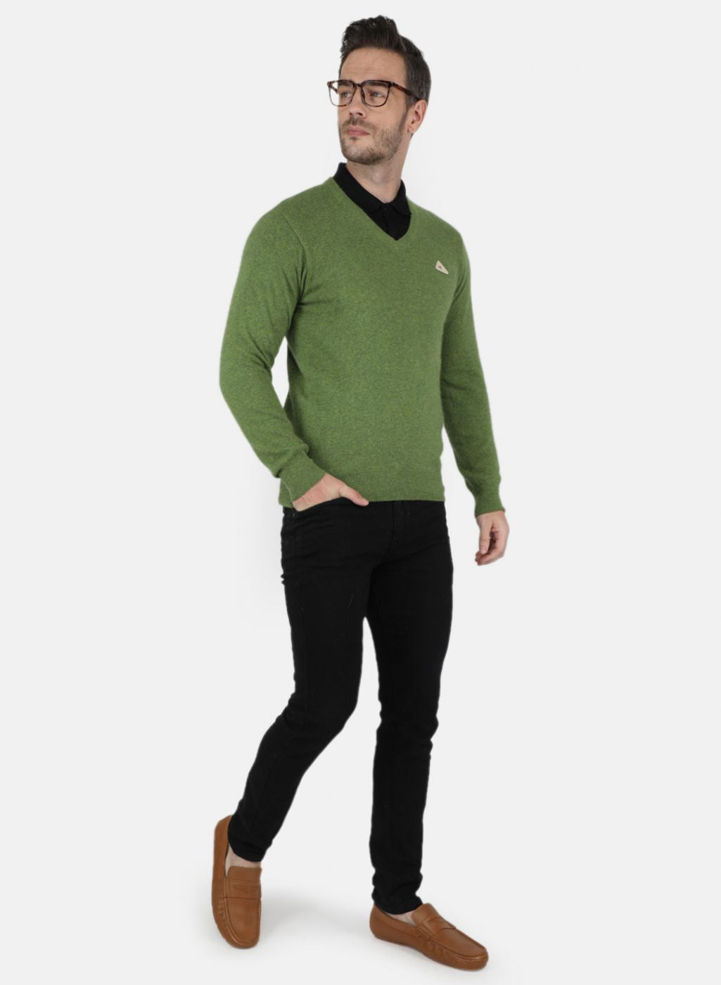 Men Olive Solid Pullover