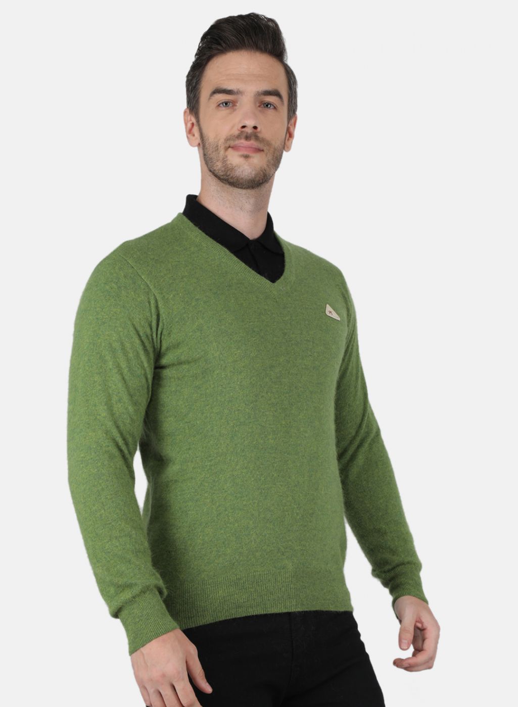 Men Olive Solid Pullover