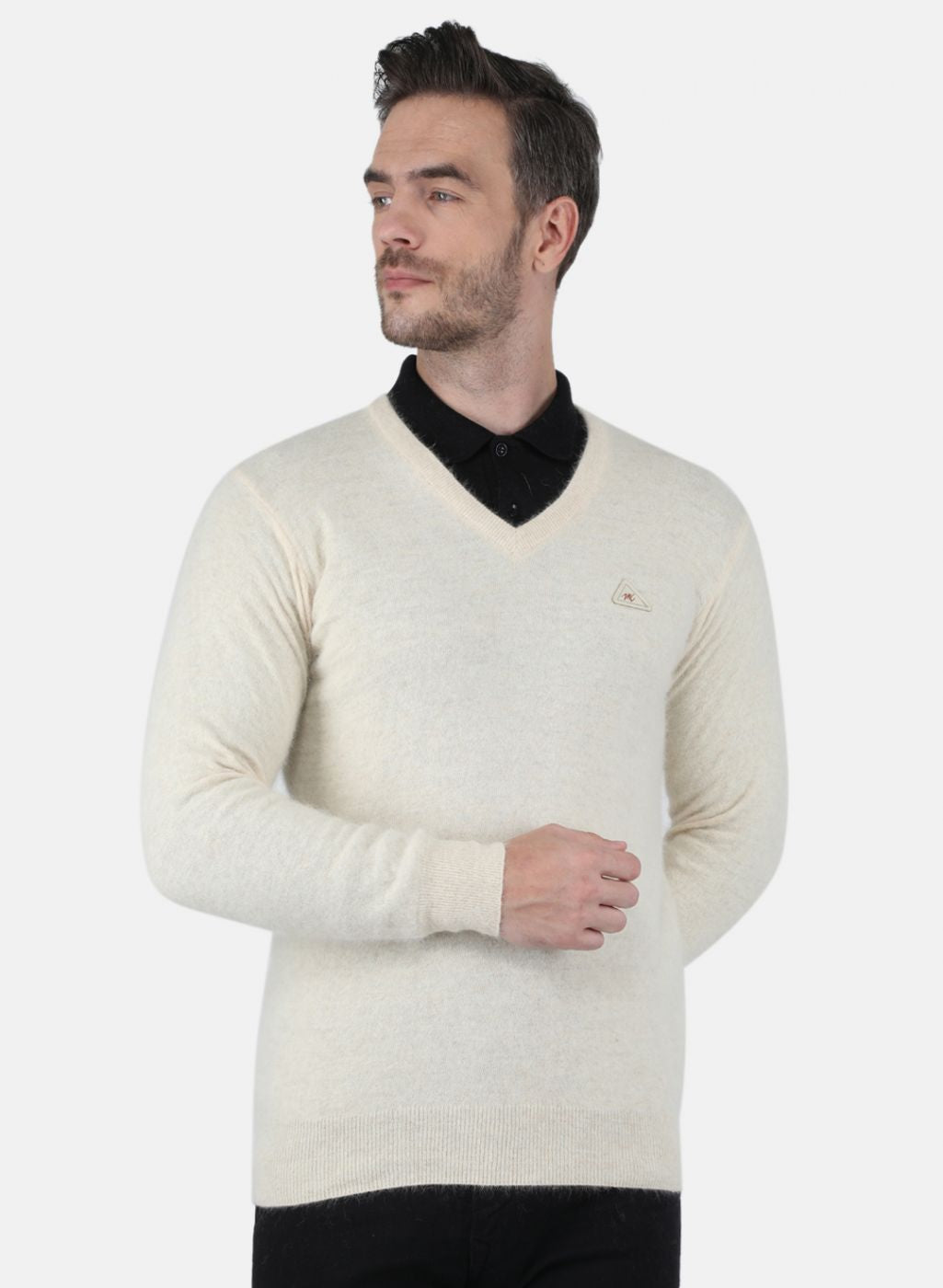 Men Cream Solid Sweater