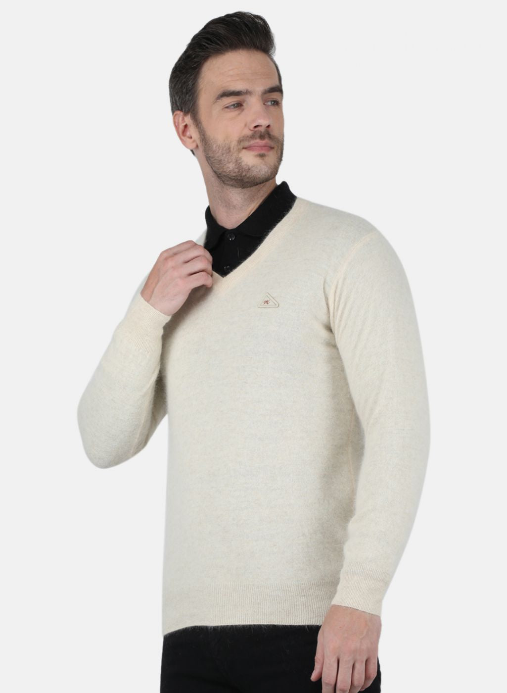 Men Cream Solid Sweater