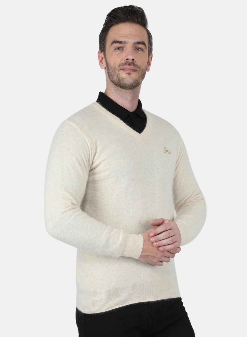 Men Cream Solid Sweater