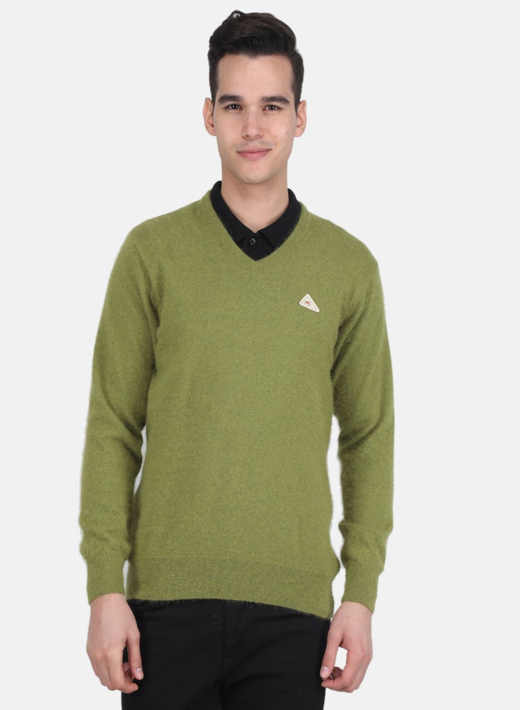 Men Olive Solid Pullover