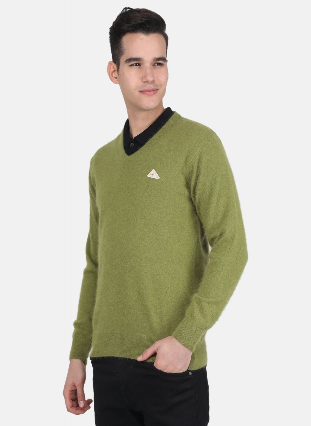 Men Olive Solid Pullover