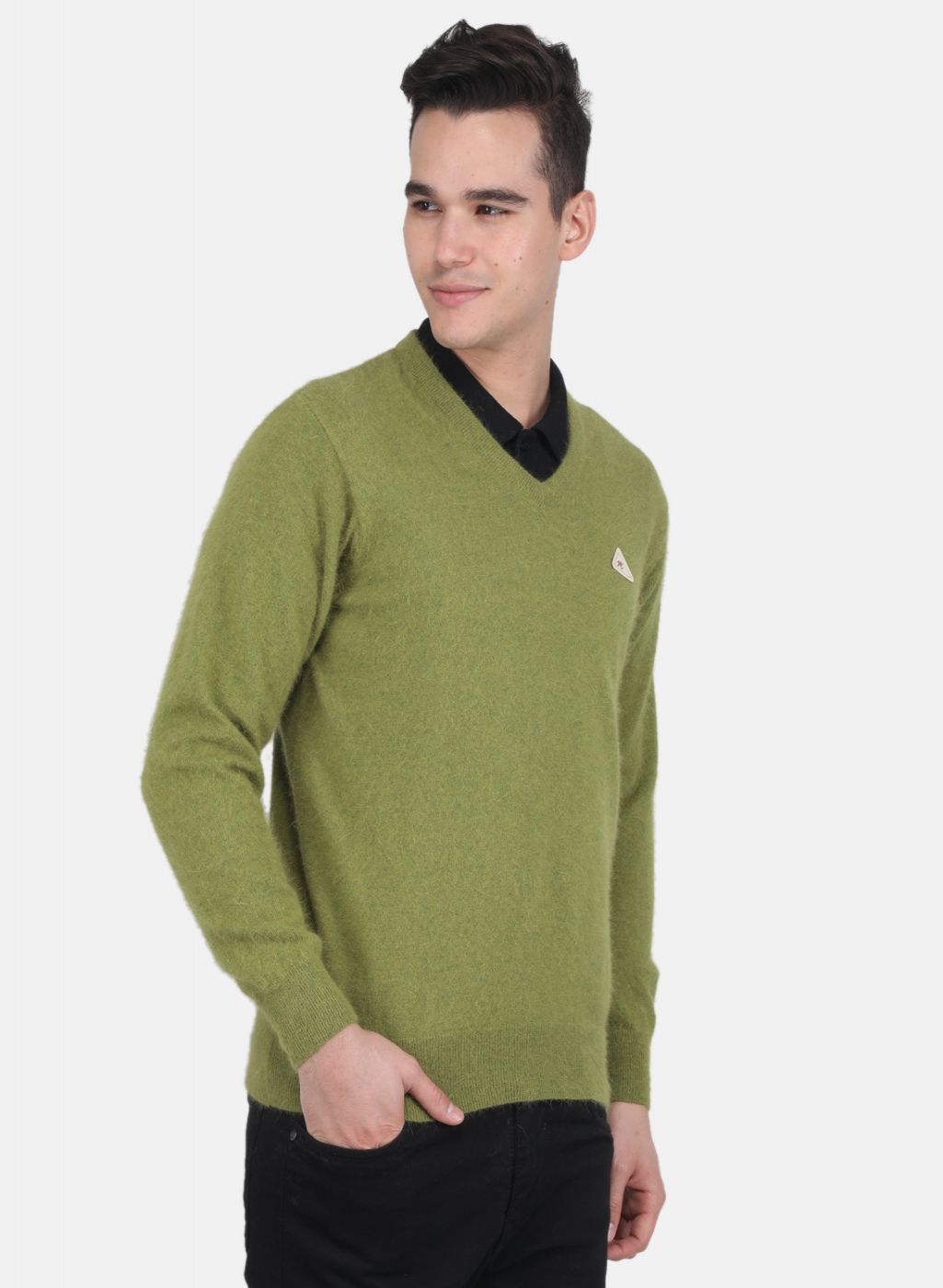 Men Olive Solid Pullover