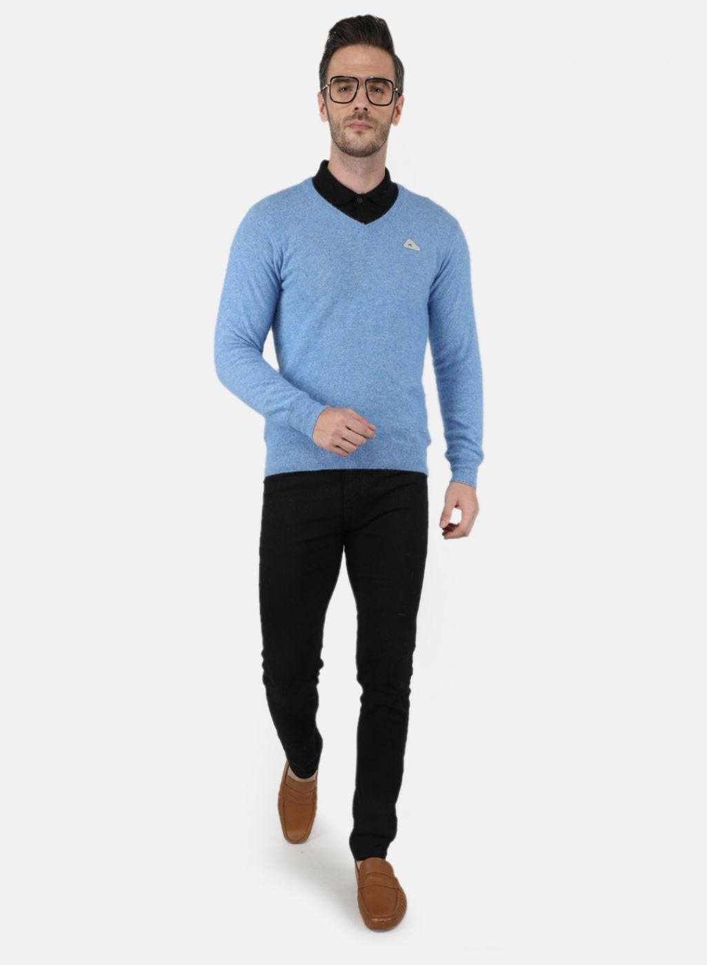 Men Blue Solid Pullover