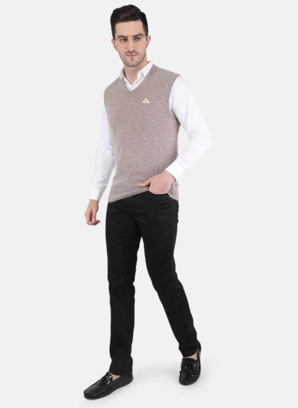 Men Beige Solid Sweater