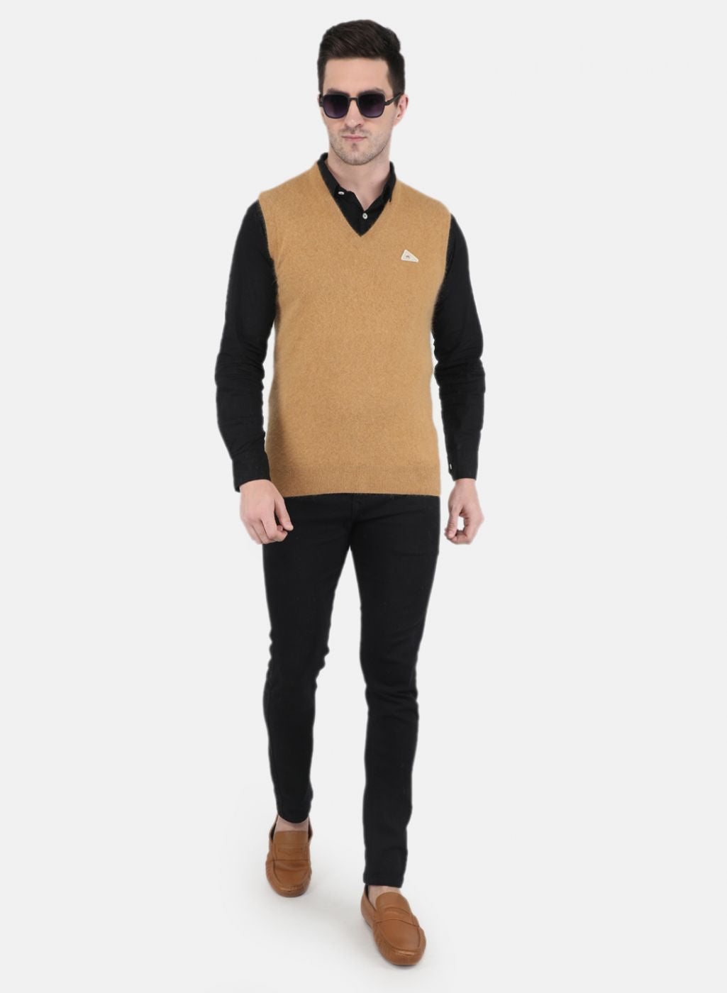 Men Brown Solid Sweater