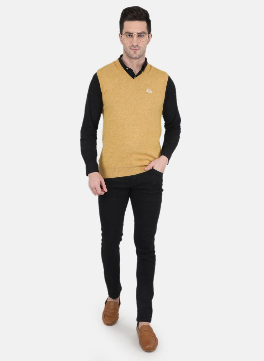 Men Yellow Solid Sweater