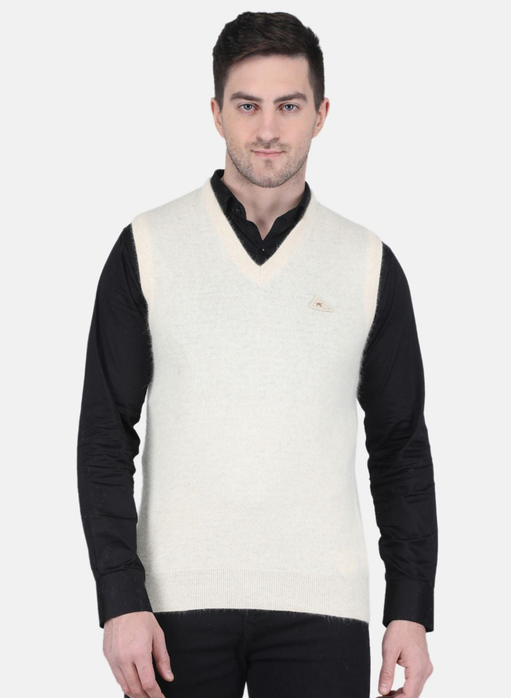 Men Cream Solid Sweater