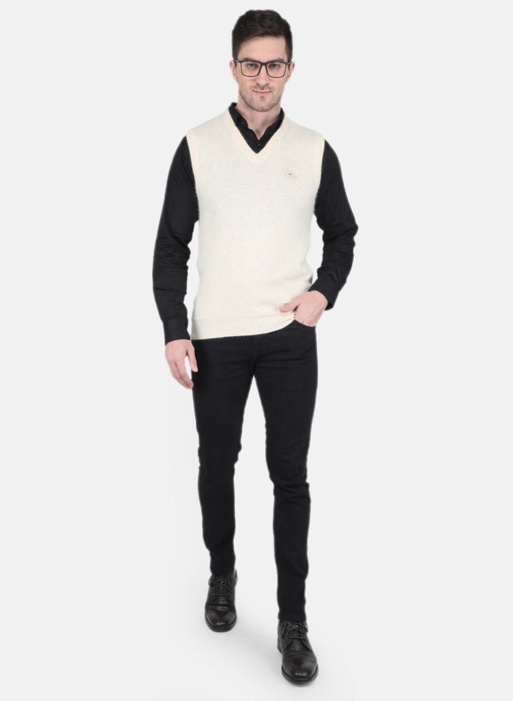 Men Cream Solid Sweater