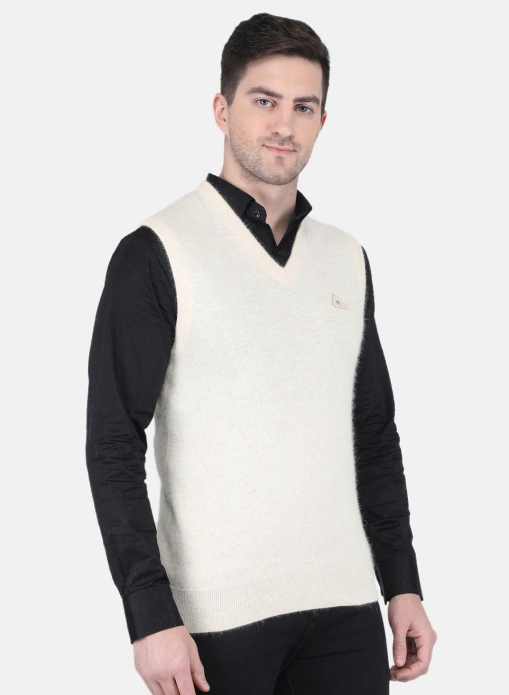 Men Cream Solid Sweater