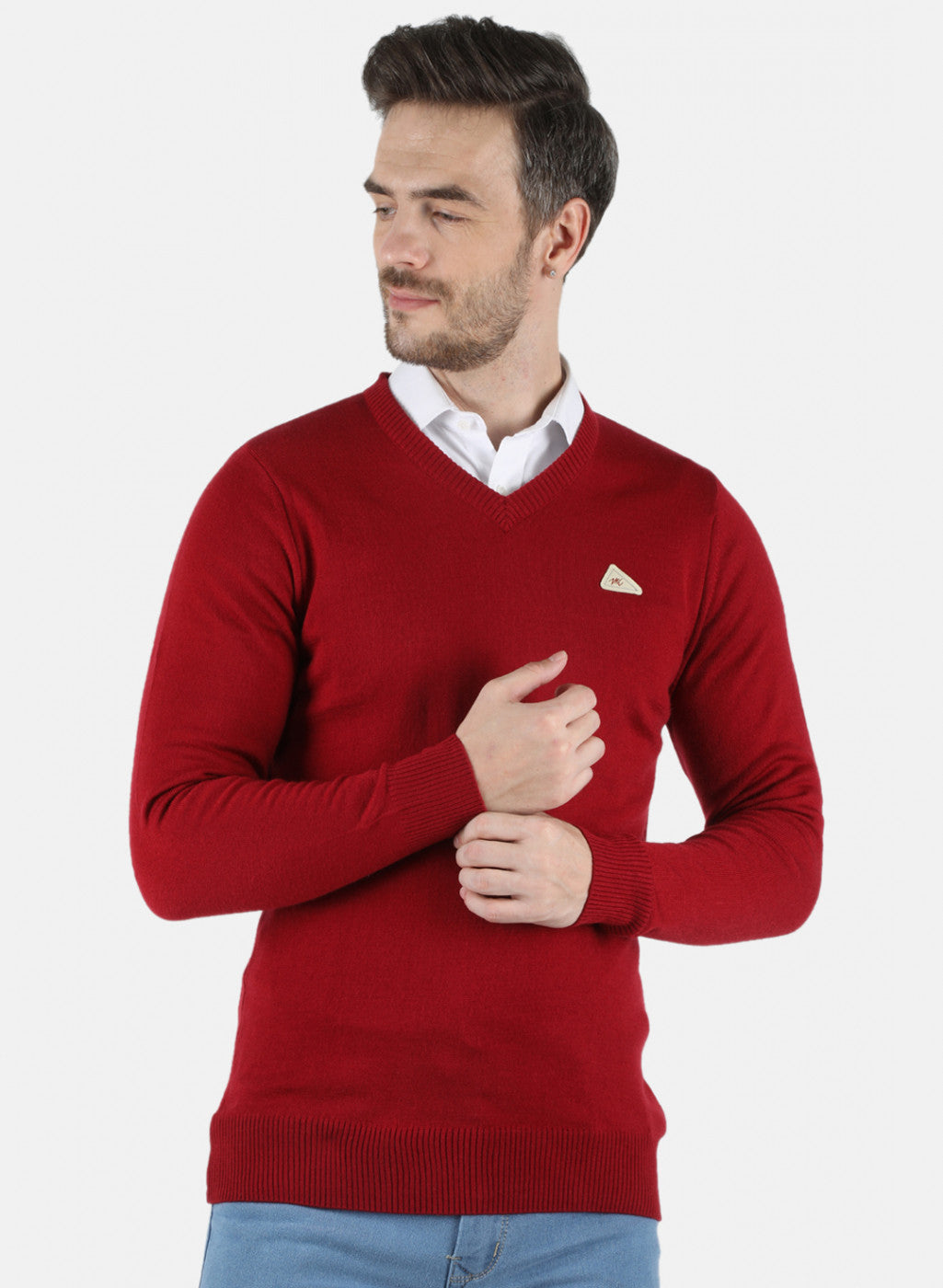 Men Maroon Solid Pullover