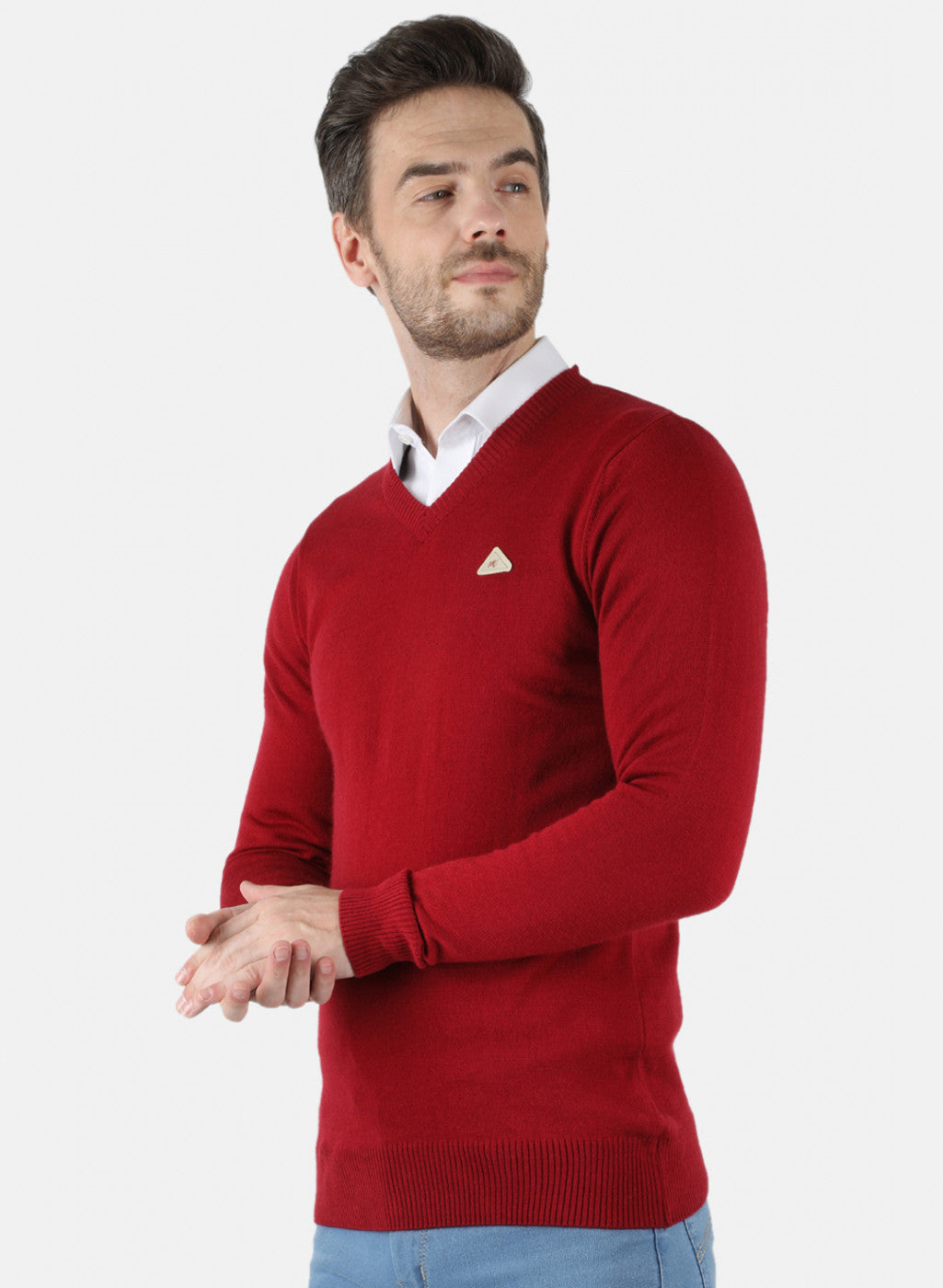 Men Maroon Solid Pullover