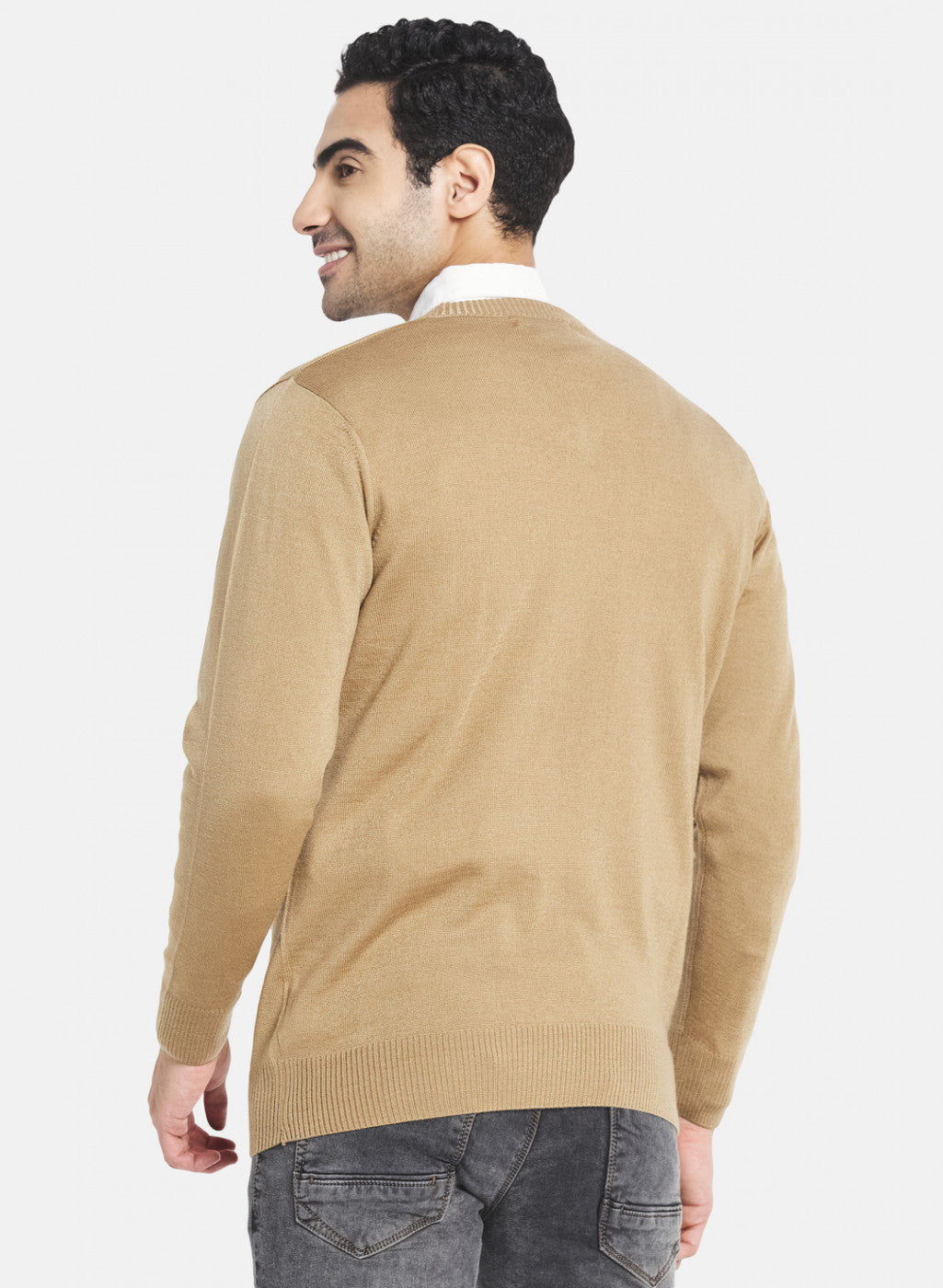 Men Tan Brown Solid Pullover