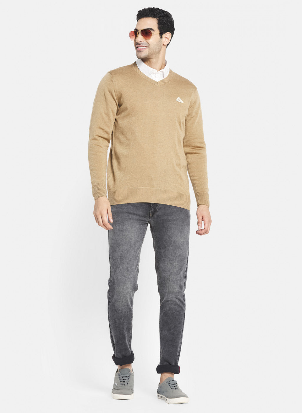 Men Tan Brown Solid Pullover