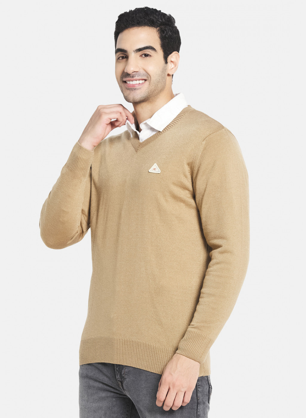 Men Tan Brown Solid Pullover