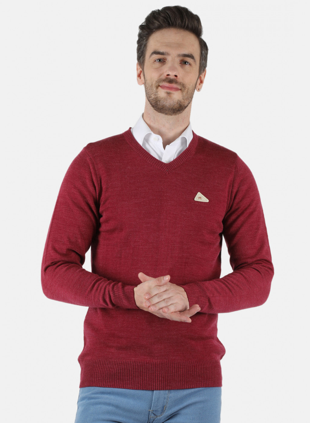 Men Red Solid Pullover