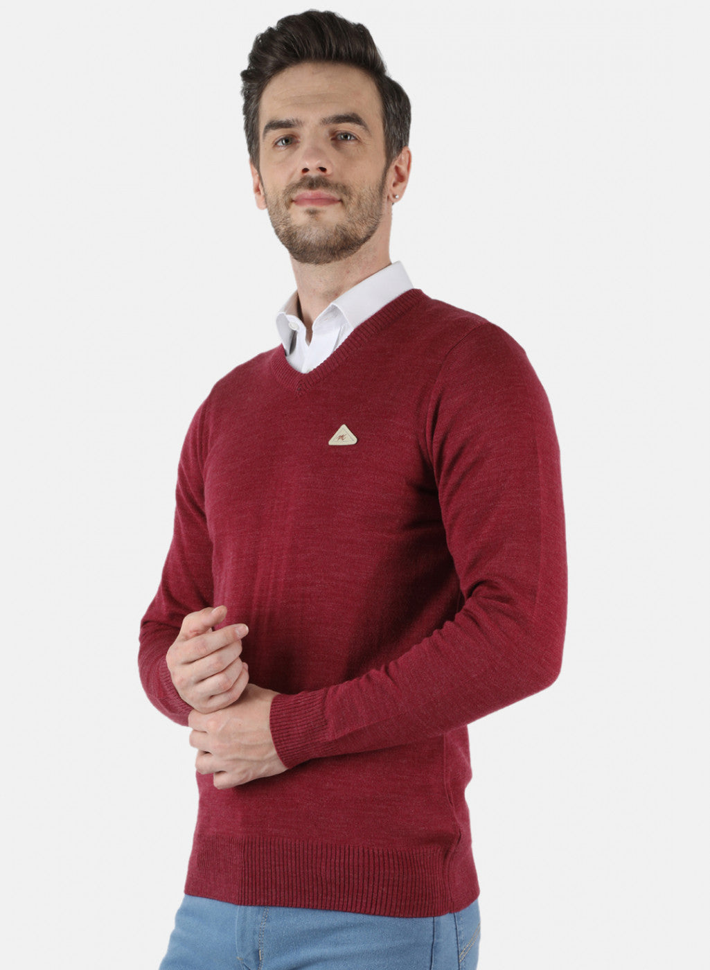 Men Red Solid Pullover