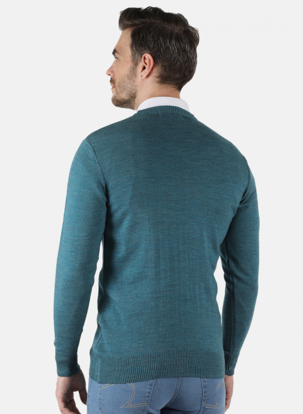 Men Turquoise Blue Solid Pullover