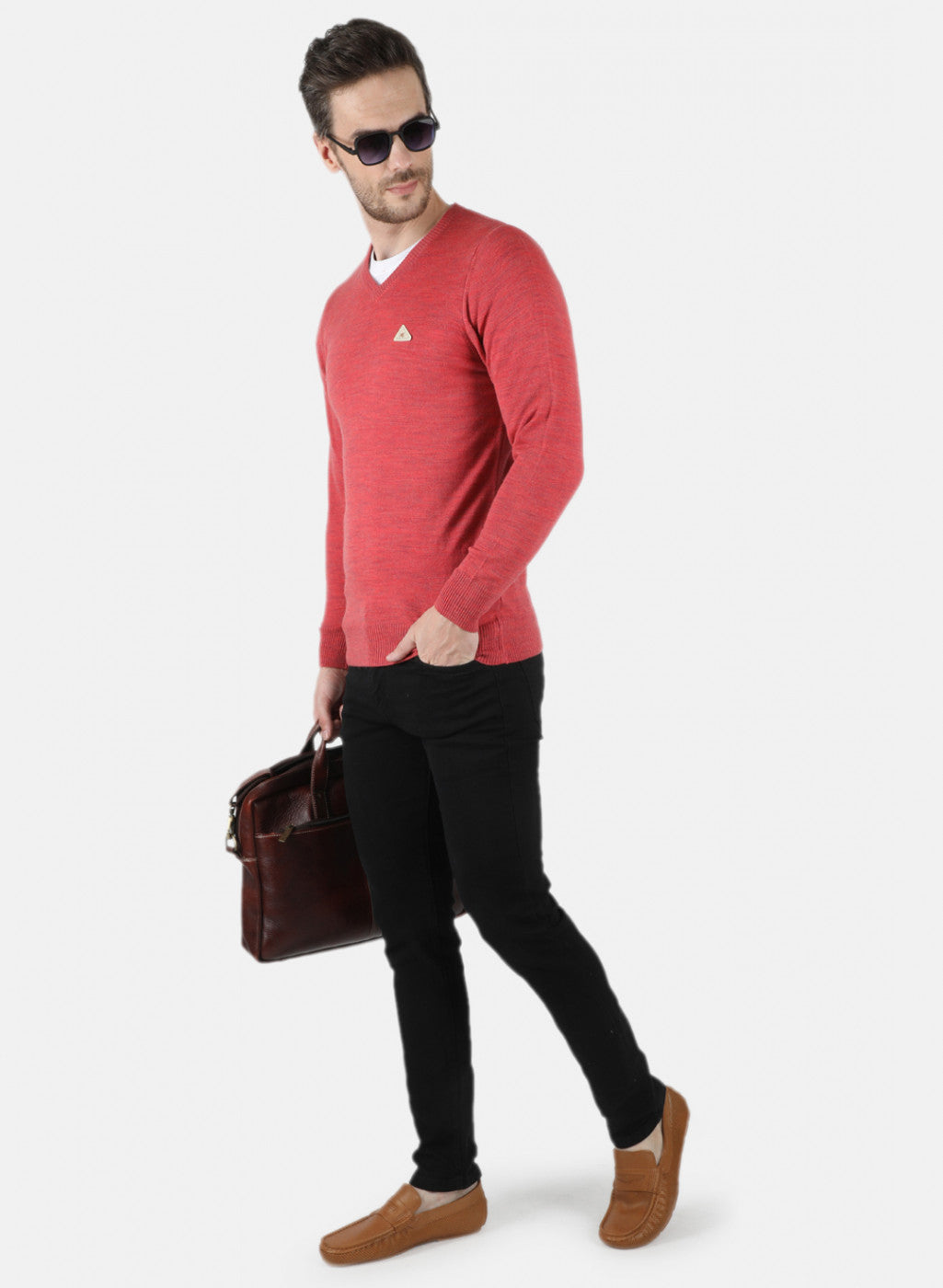 Men Red Solid Pullover