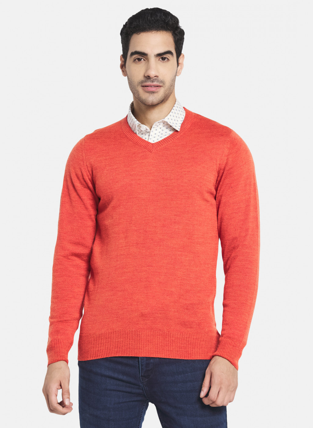 Men Orange Solid Pullover