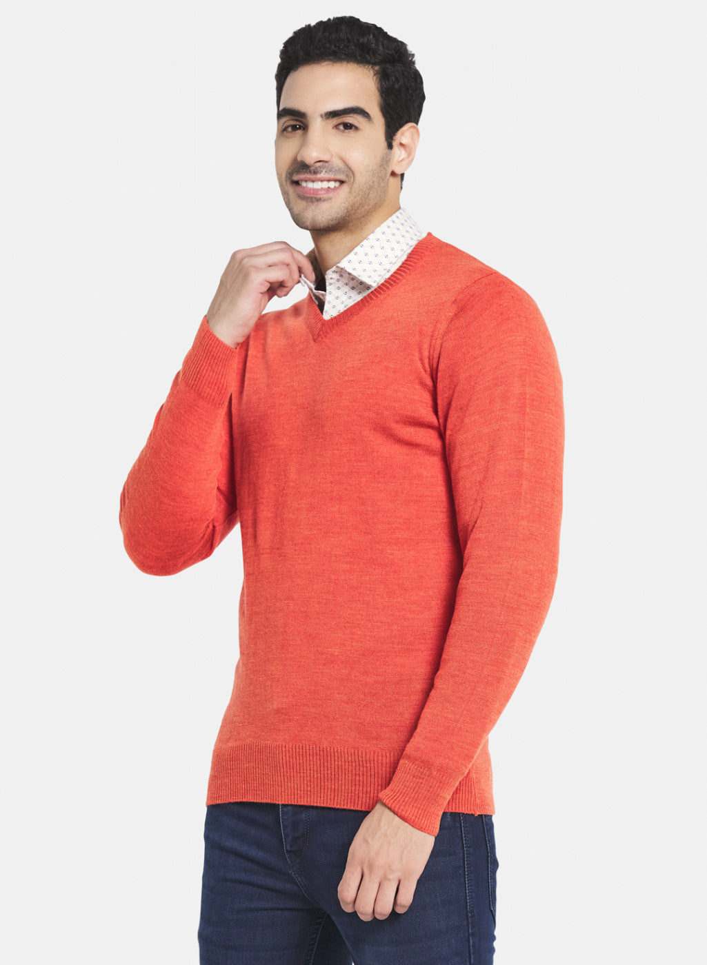 Men Orange Solid Pullover