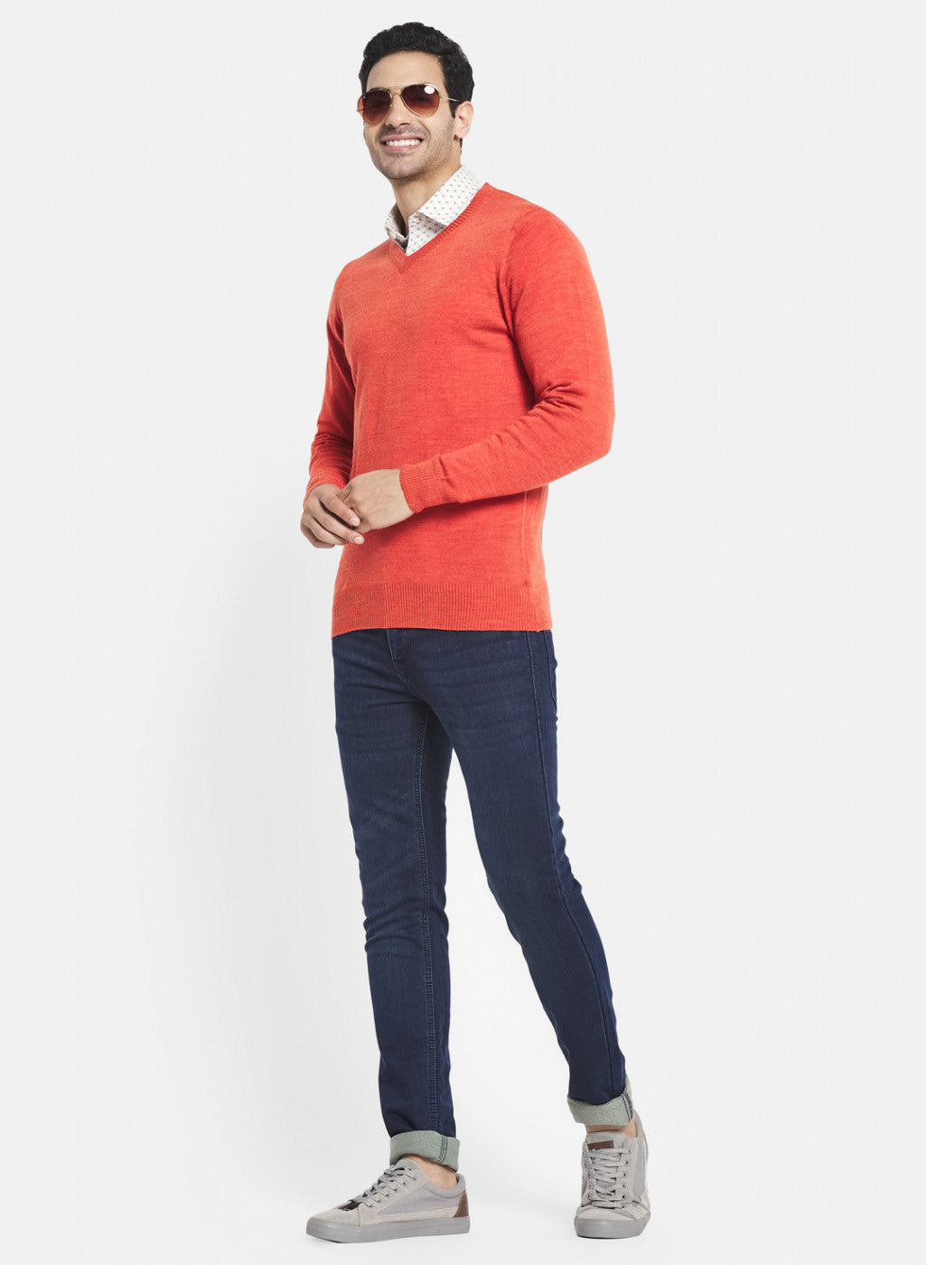 Men Orange Solid Pullover