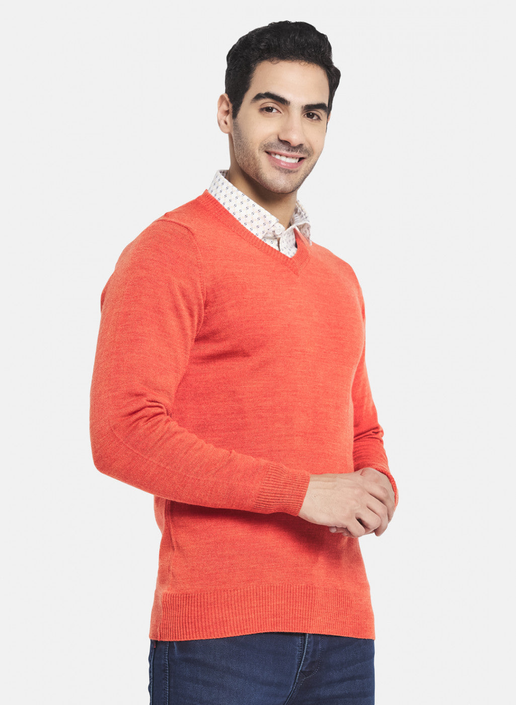 Men Orange Solid Pullover