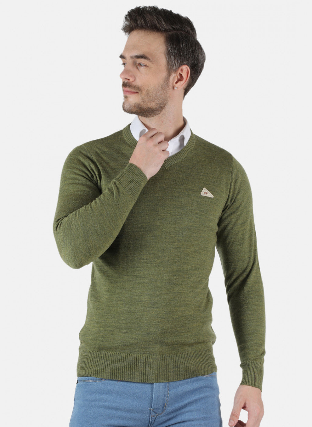 Men Olive Solid Pullover