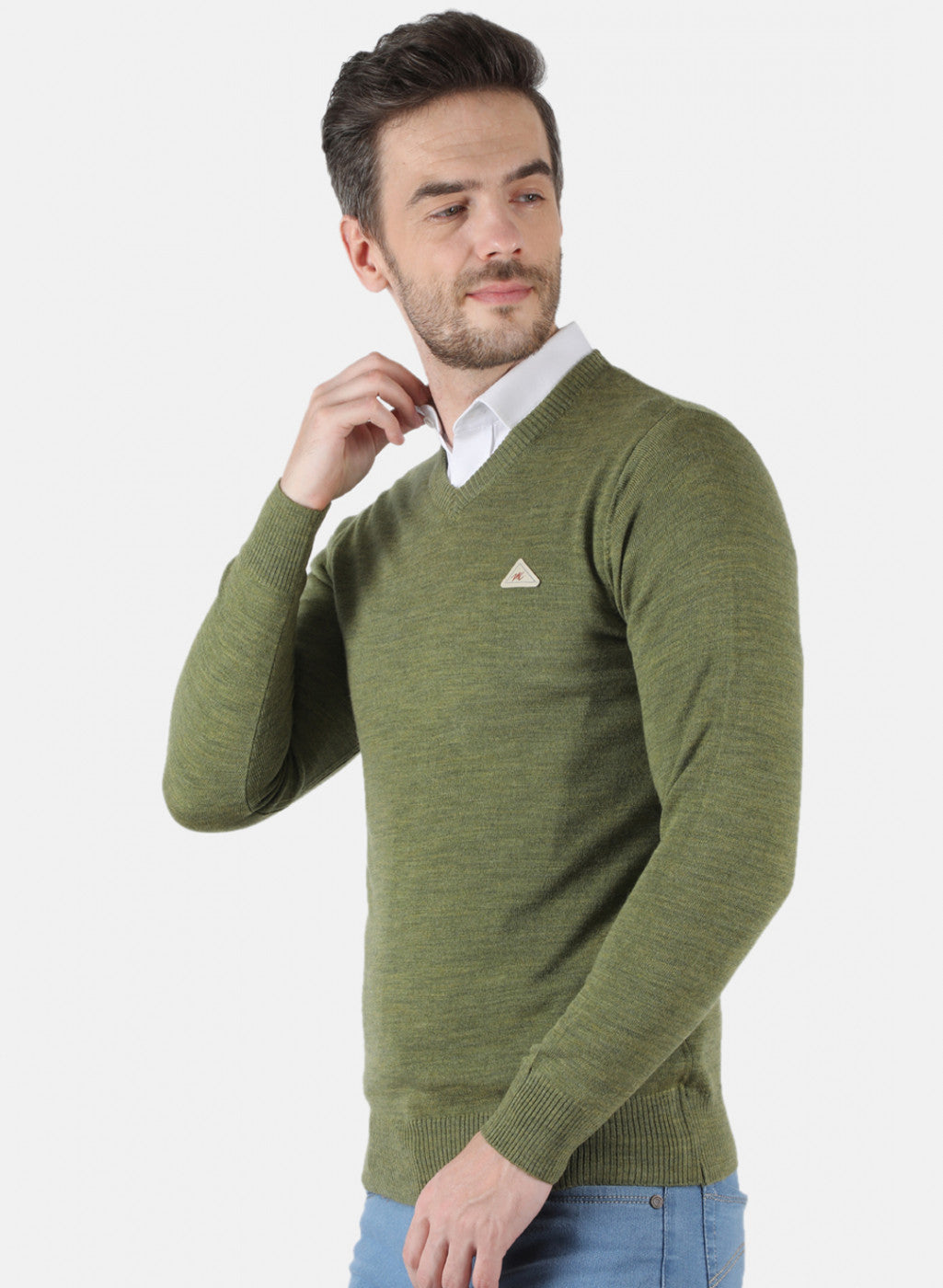 Men Olive Solid Pullover