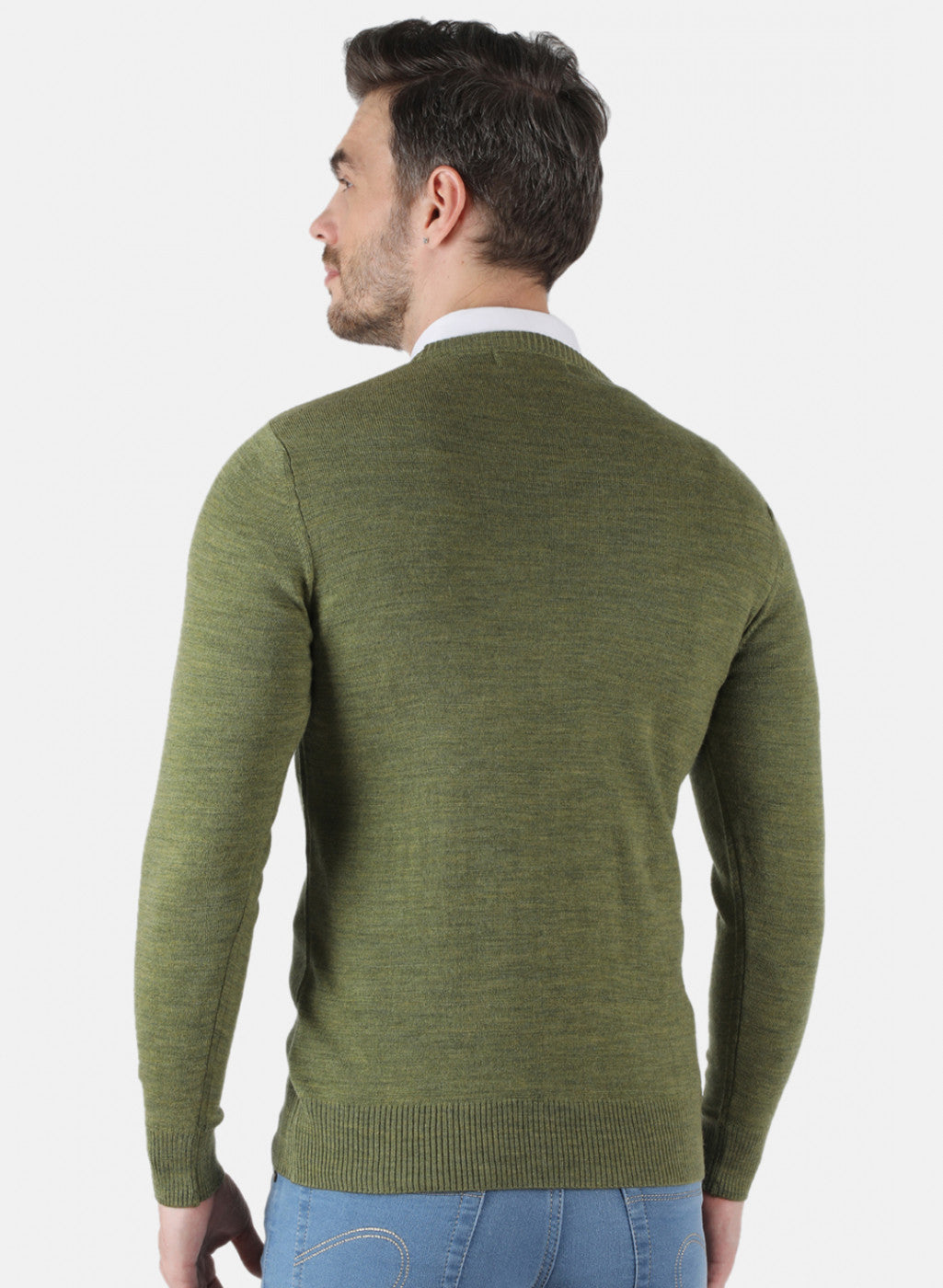 Men Olive Solid Pullover