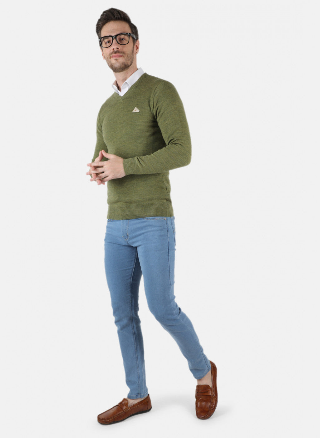 Men Olive Solid Pullover