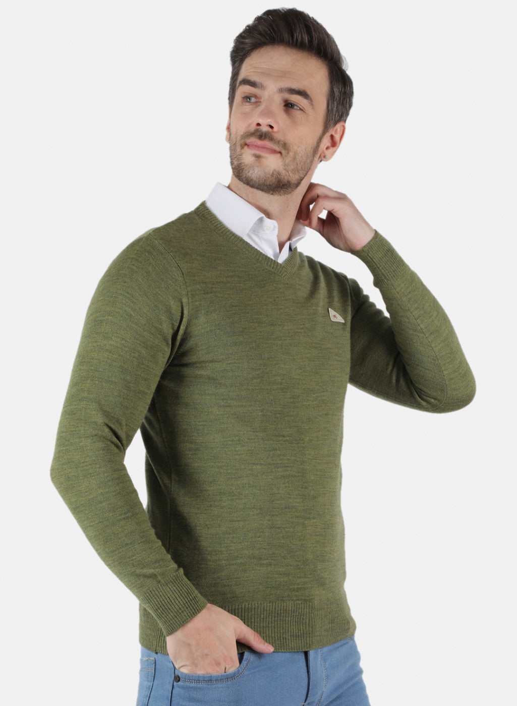 Men Olive Solid Pullover