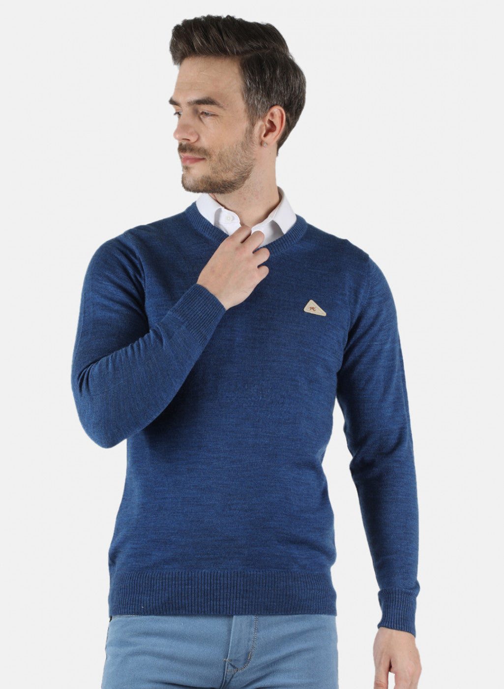 Men Blue Solid Pullover