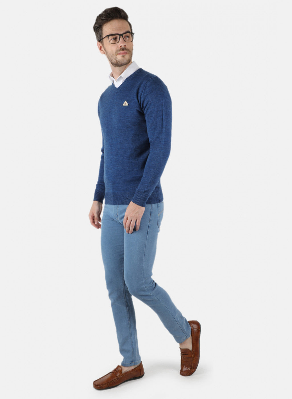 Men Blue Solid Pullover