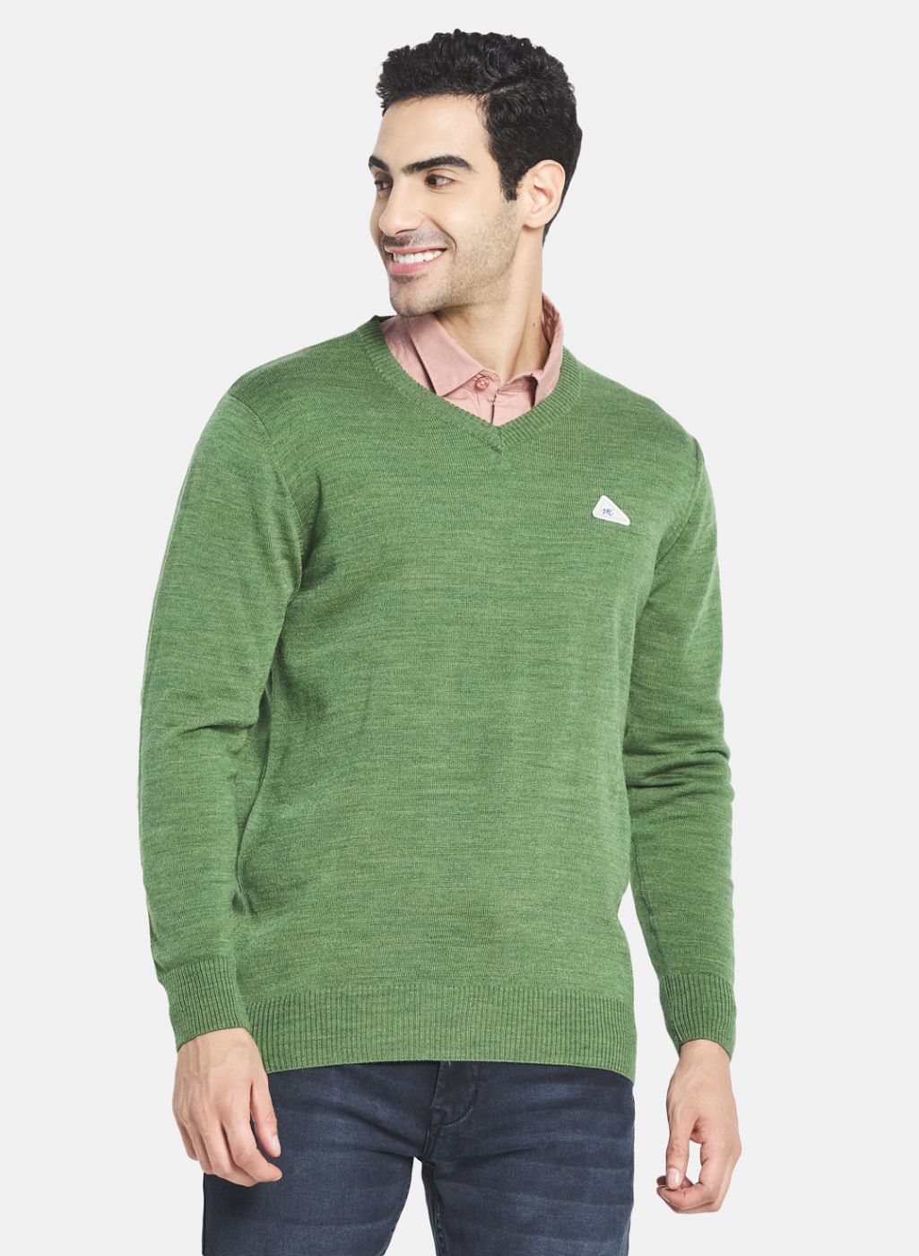 Men Olive Solid Pullover