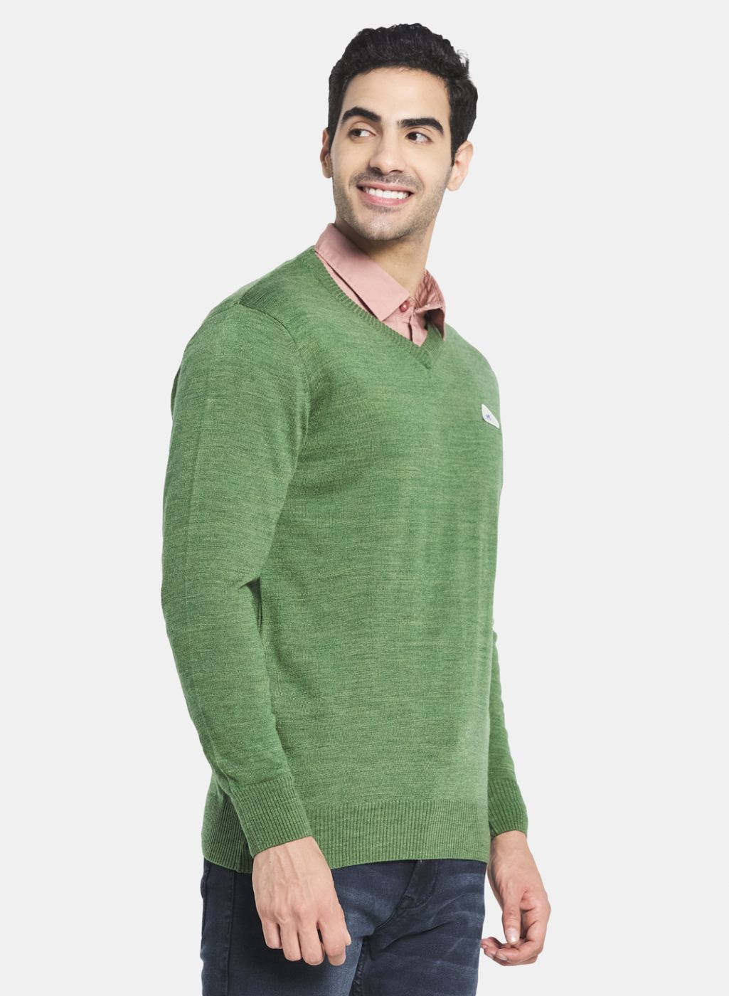 Men Olive Solid Pullover