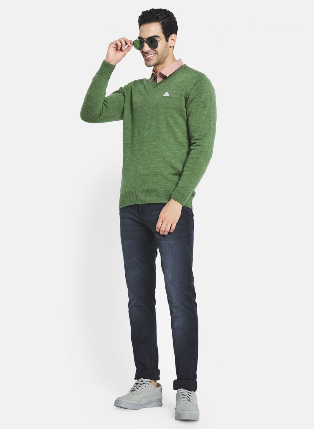 Men Olive Solid Pullover