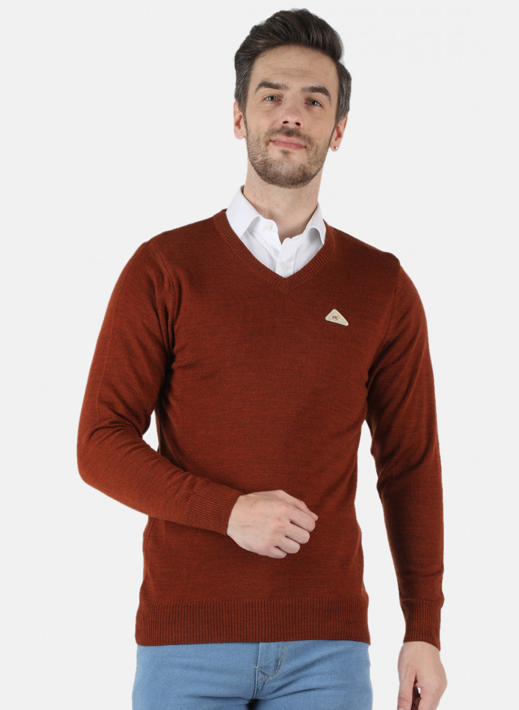 Men Brown Solid Pullover