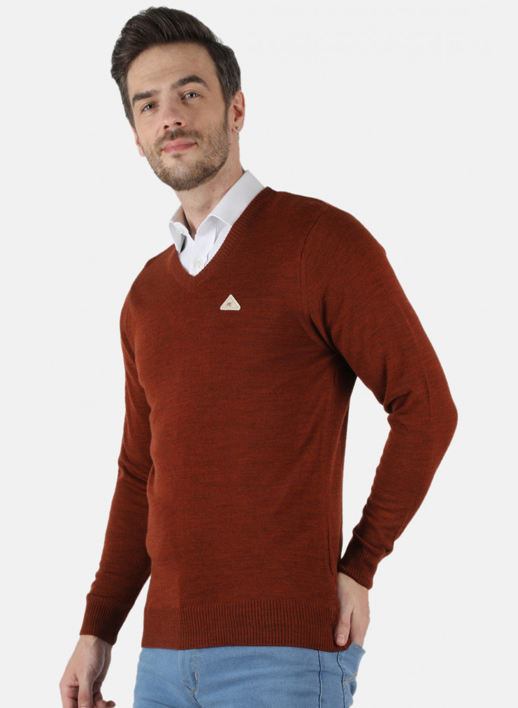 Men Brown Solid Pullover