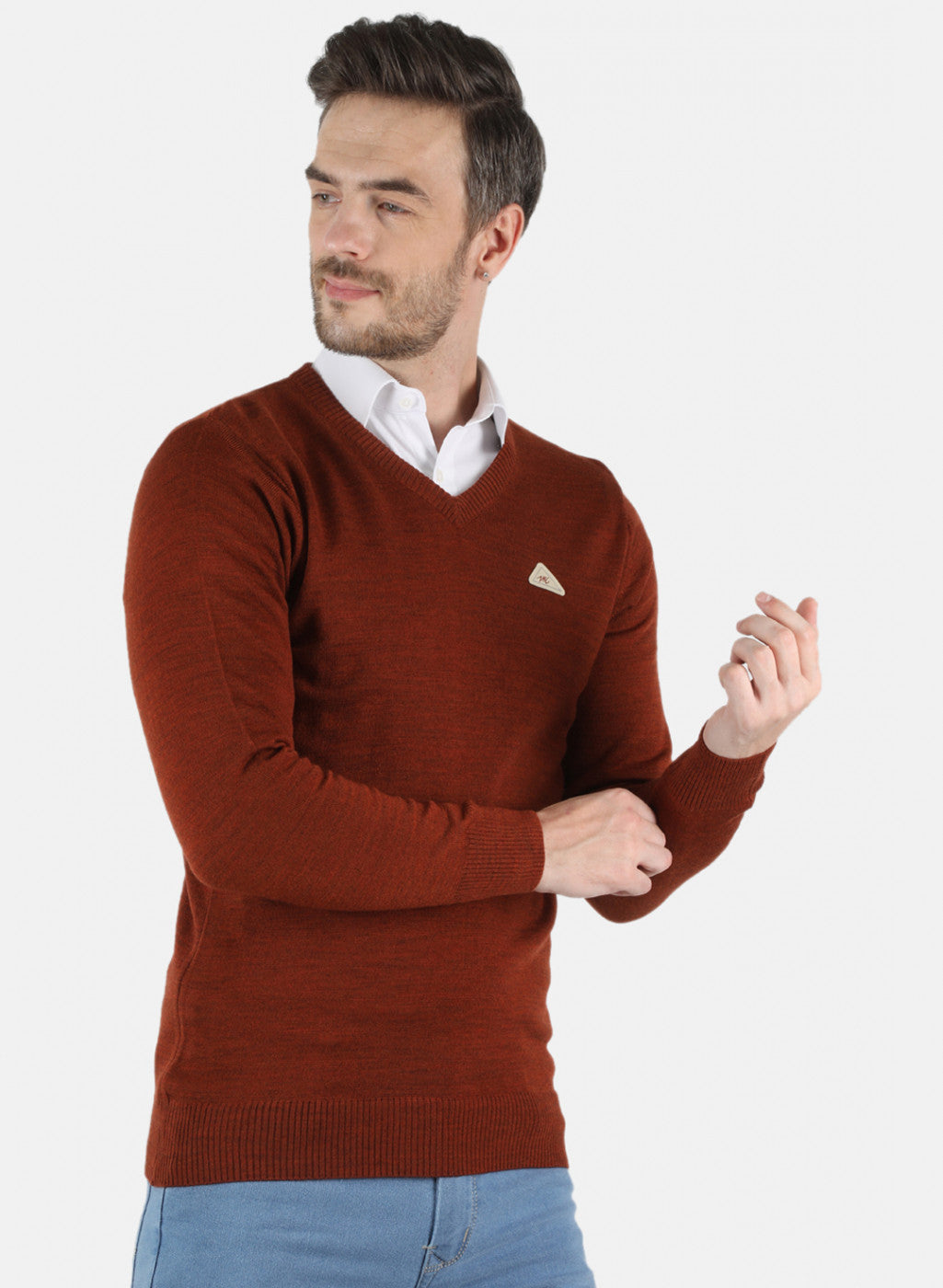 Men Brown Solid Pullover