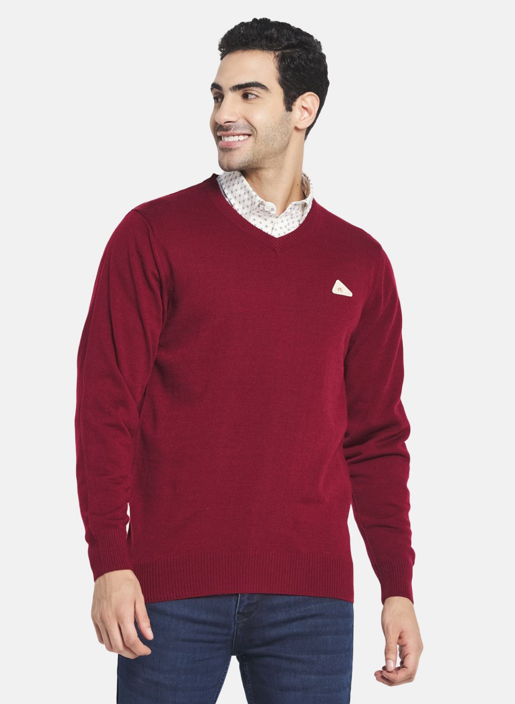 Men Maroon Solid Pullover