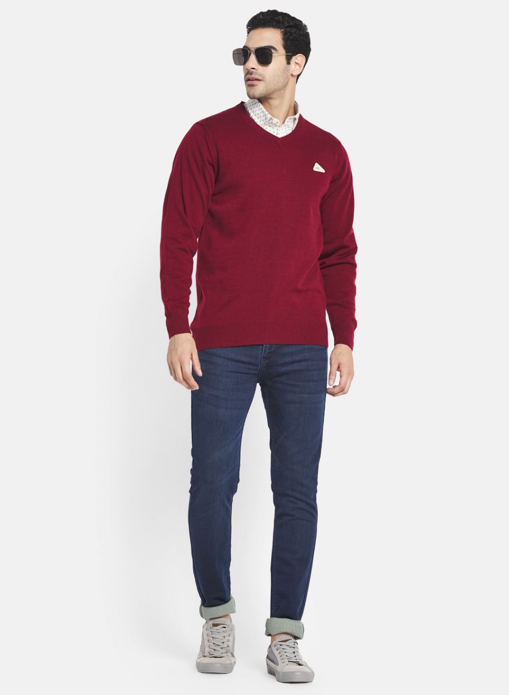 Men Maroon Solid Pullover