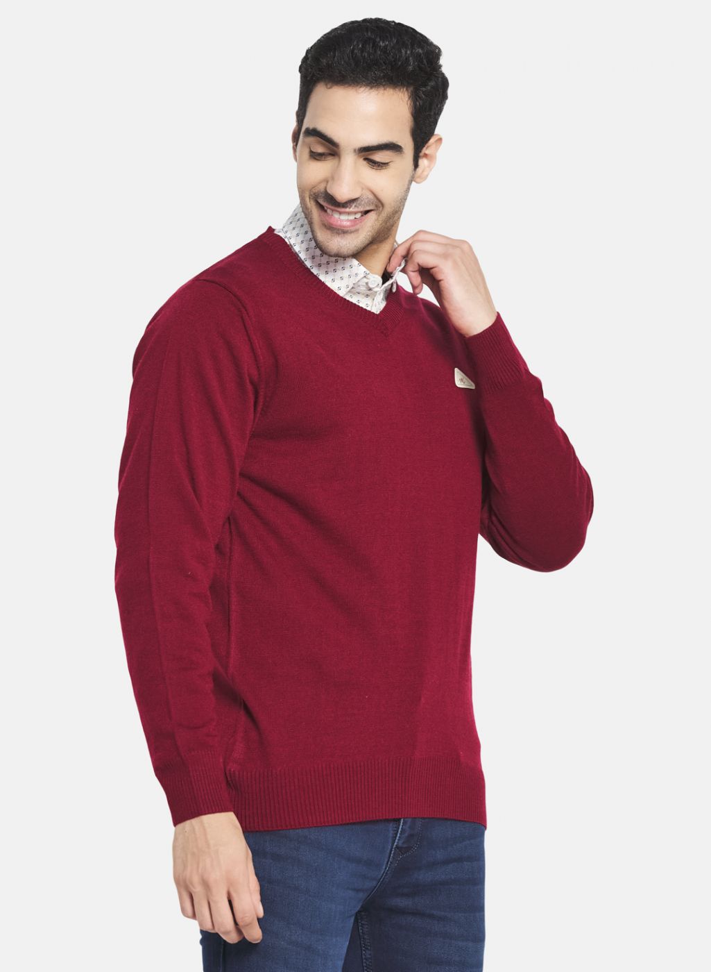 Men Maroon Solid Pullover