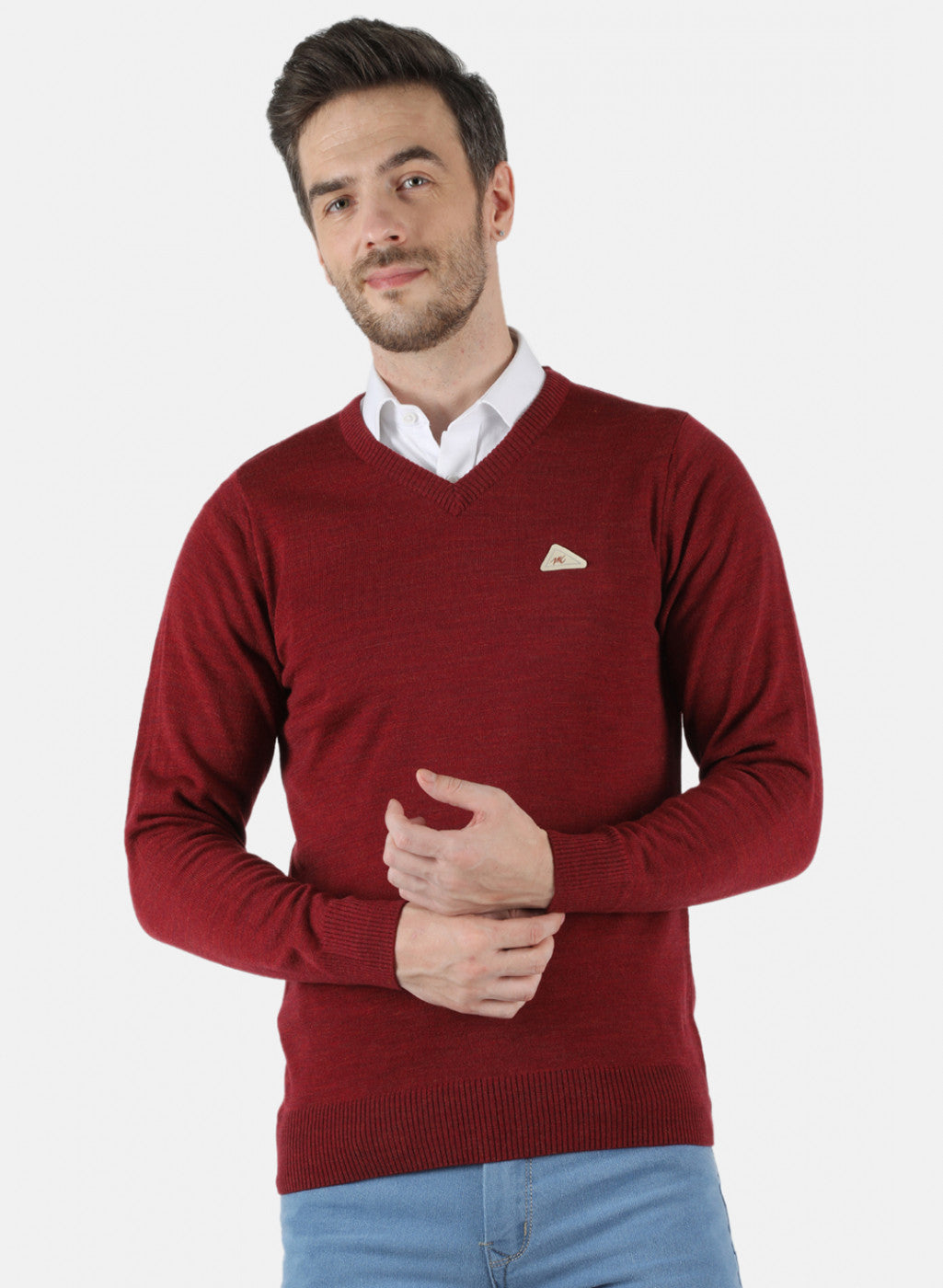 Men Maroon Solid Pullover