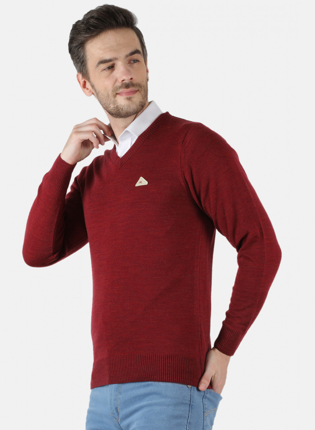 Men Maroon Solid Pullover