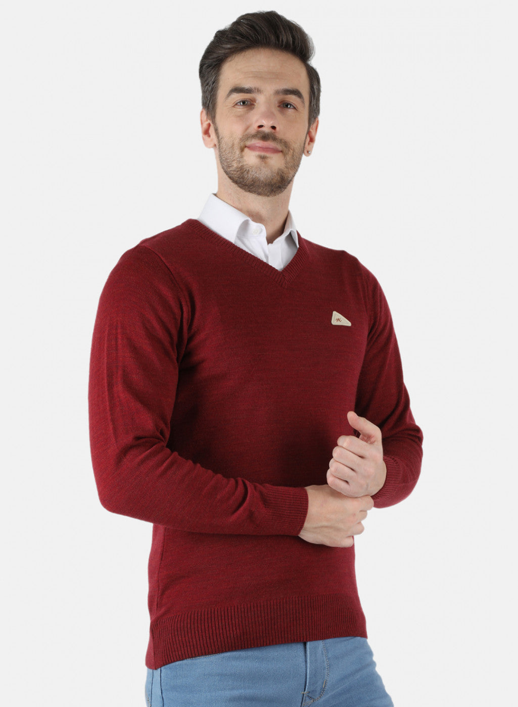 Men Maroon Solid Pullover